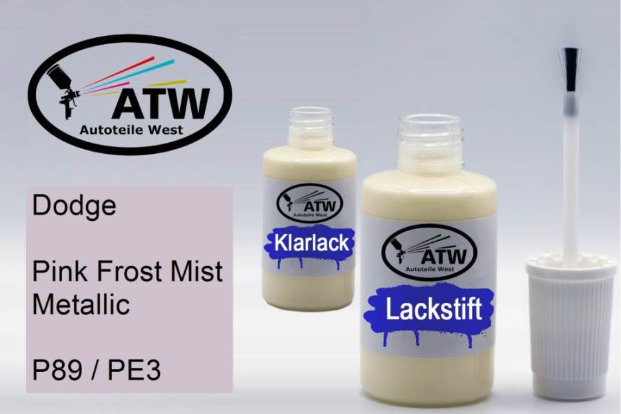 Dodge, Pink Frost Mist Metallic, P89 / PE3: 20ml Lackstift + 20ml Klarlack - Set, von ATW Autoteile West.